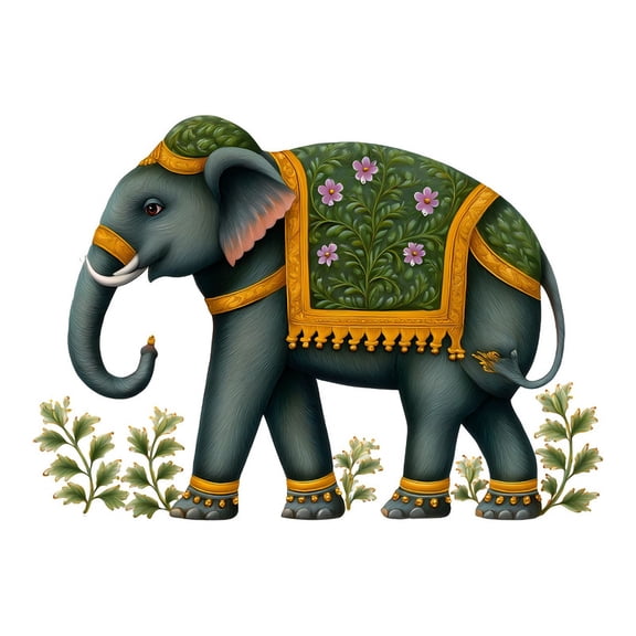 SkyOlla Mughal Art Elephant Wall Sticker 59x45 cm Green Traditional Animal Vinyl Wall Decal Tribal Floral Pattern Self Adhesive Poster Indian Ethnic Elephant Sticker for Living Room Home Pack of 2