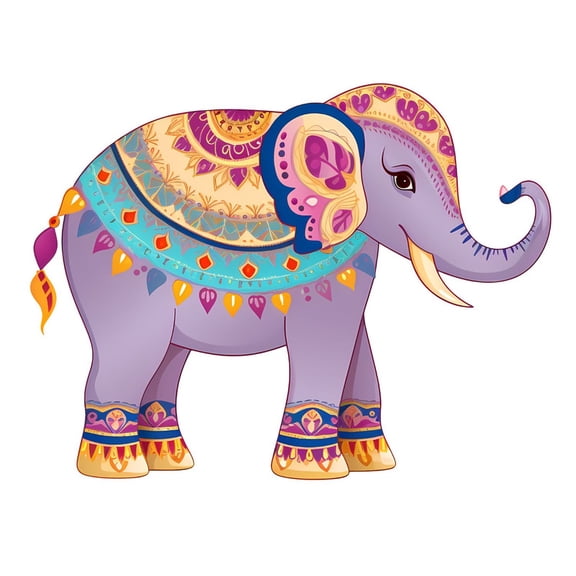 SkyOlla Ornate Traditional Purple Elephant Wall Sticker 59x45 cm Elegant Gold Blue Caparison Carpet Pattern Vinyl Wall Decal Ethnic Indian Rajasthani Cultural Home Decor Poster Pack of 2