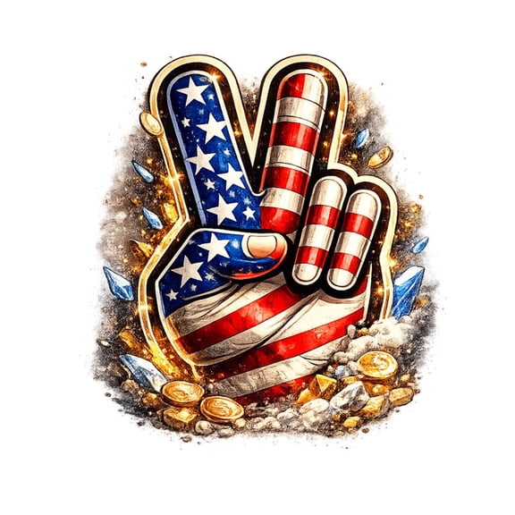SkyOlla Patriotic American Flag Peace Sign Hand with Gold Coins and Crystals Vinyl Wall Decal Sticker Room Mural Art, Pack of 2, 50x59 cm