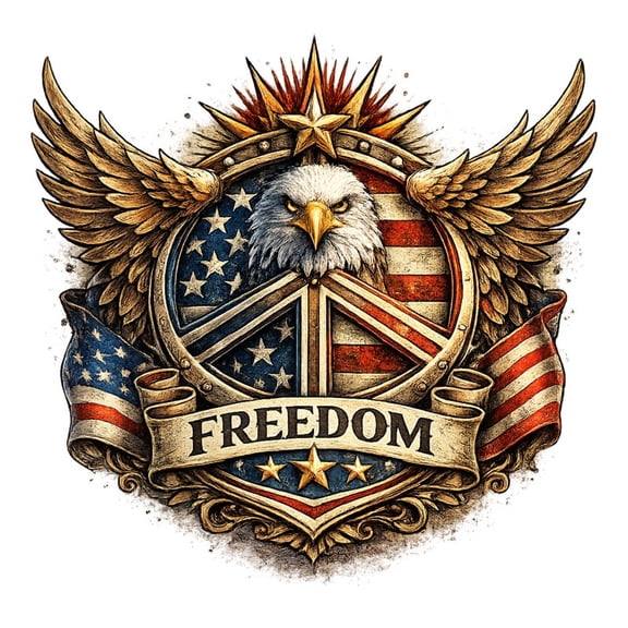 SkyOlla Patriotic Bald Eagle with Freedom Ribbon USA Flag Shield Vinyl Wall Decal Sticker for Living Room Decor, Pack of 2, 50x59 cm