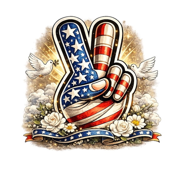 SkyOlla Patriotic Peace Sign Hand with White Doves and Flowers American Flag Vinyl Wall Sticker Decal Room Decor, Pack of 2, Size 50x59 cm