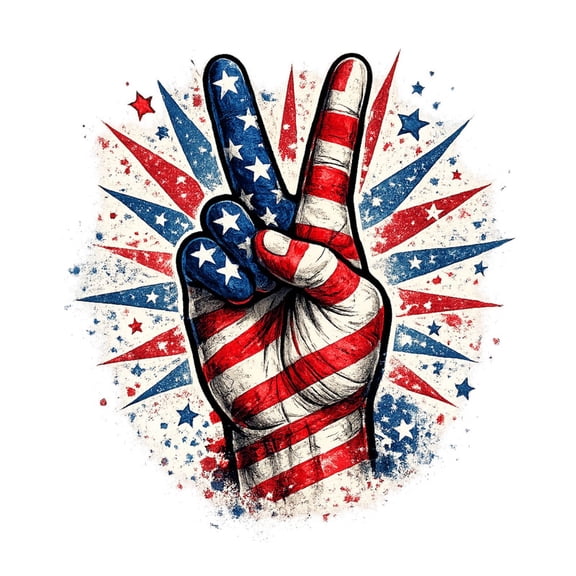 SkyOlla Patriotic US Flag Peace Sign Hand with Retro Starburst Graphic Vinyl Wall Sticker Decal Art Mural for Room, Pack of 2, Size 50x59 cm