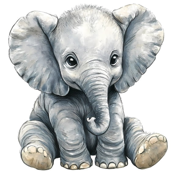 SkyOlla Realistic Watercolor Baby Elephant Wall Sticker 59x45 cm Soft Grey Sketch Style Animal Vinyl Wall Decal Cute Nursery Kids Room Decor Self Adhesive Poster Minimalist Animal Sticker Pack of 2