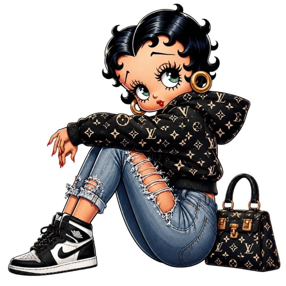 SkyOlla Retro Cartoon Girl Self Adhesive Vinyl Wall Sticker Modern Streetwear Fashion Look Diva Decal Mural Poster Art for Girls Room Dressing Area Parlour Home Decoration (Size 50x59 cm Pack of 1)