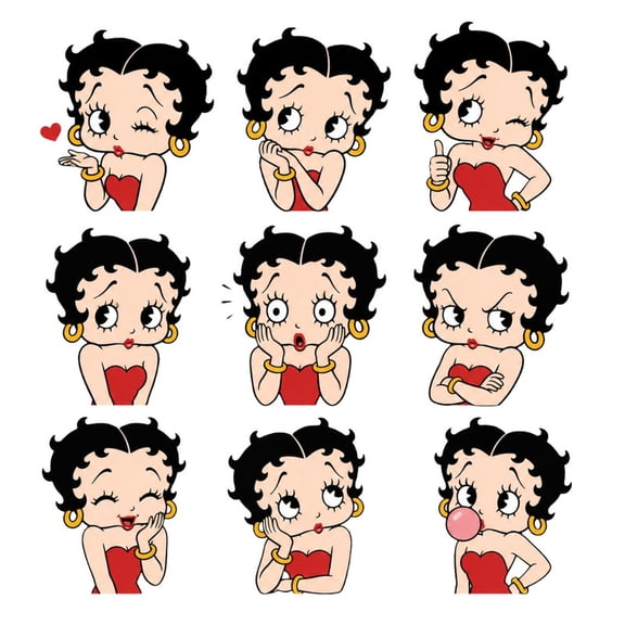 SkyOlla Retro Cartoon Girl Self Adhesive Vinyl Wall Sticker Set of 9 Multiple Facial Expressions Red Dress Vintage Decal Mural Multi Pose Poster for Room Decor (Size 50x59 cm Pack of 1)
