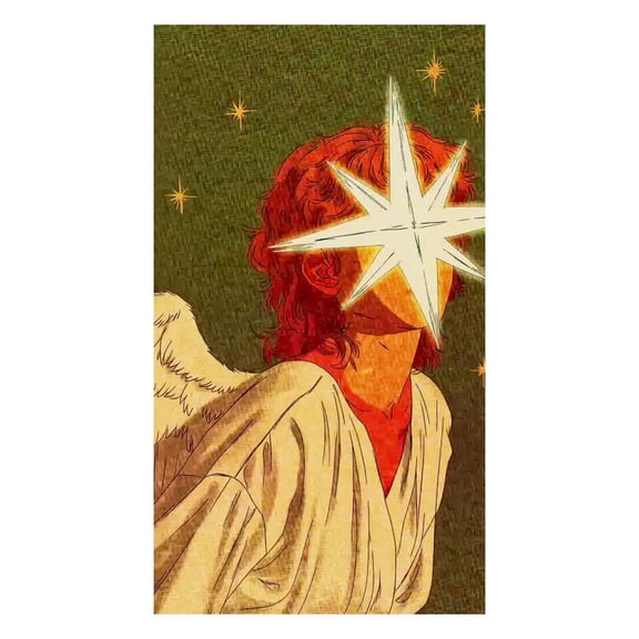SkyOlla Self Adhesive Vinyl Wall Posters Pack of 2 Angelic Figure with Glowing Star Face and Angel Wings Surreal Renaissance Painting Art Prints for Living Room Decor Stickers Decals 20x16 In