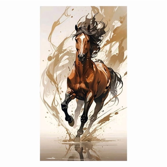 SkyOlla Self Adhesive Vinyl Wall Posters Pack of 2 Galloping Brown Horse Splatter Water Splash Dynamic Wildlife Animal Painting Art Prints for Living Room Decor Waterproof Stickers Decals 20x16