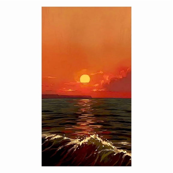 SkyOlla Self Adhesive Vinyl Wall Posters Pack of 2 Oil Painting Style Dramatic Ocean Waves and Sun Reflection at Bright Orange Sunset Nature Art Prints for Living Room Decor Stickers 41 x 61 cm