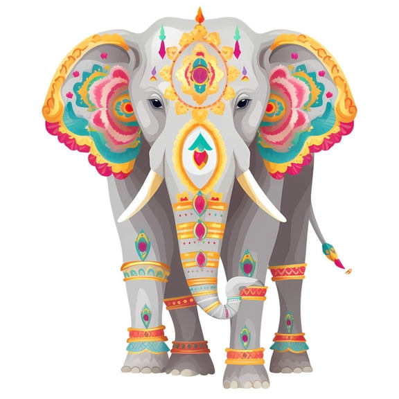SkyOlla Traditional Majestic Grey Indian Art Elephant Wall Sticker 59x45 cm Royal Golden Ornaments Floral Ears Tusk Mandala Motif Self Adhesive Vinyl Wall Decal Pooja Room Decor Pack of 2