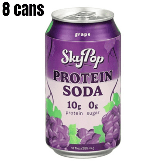 SkyPop Grape Protein Soda 12 fl oz, 8-Can Pack, High-Protein Sparkling Beverage