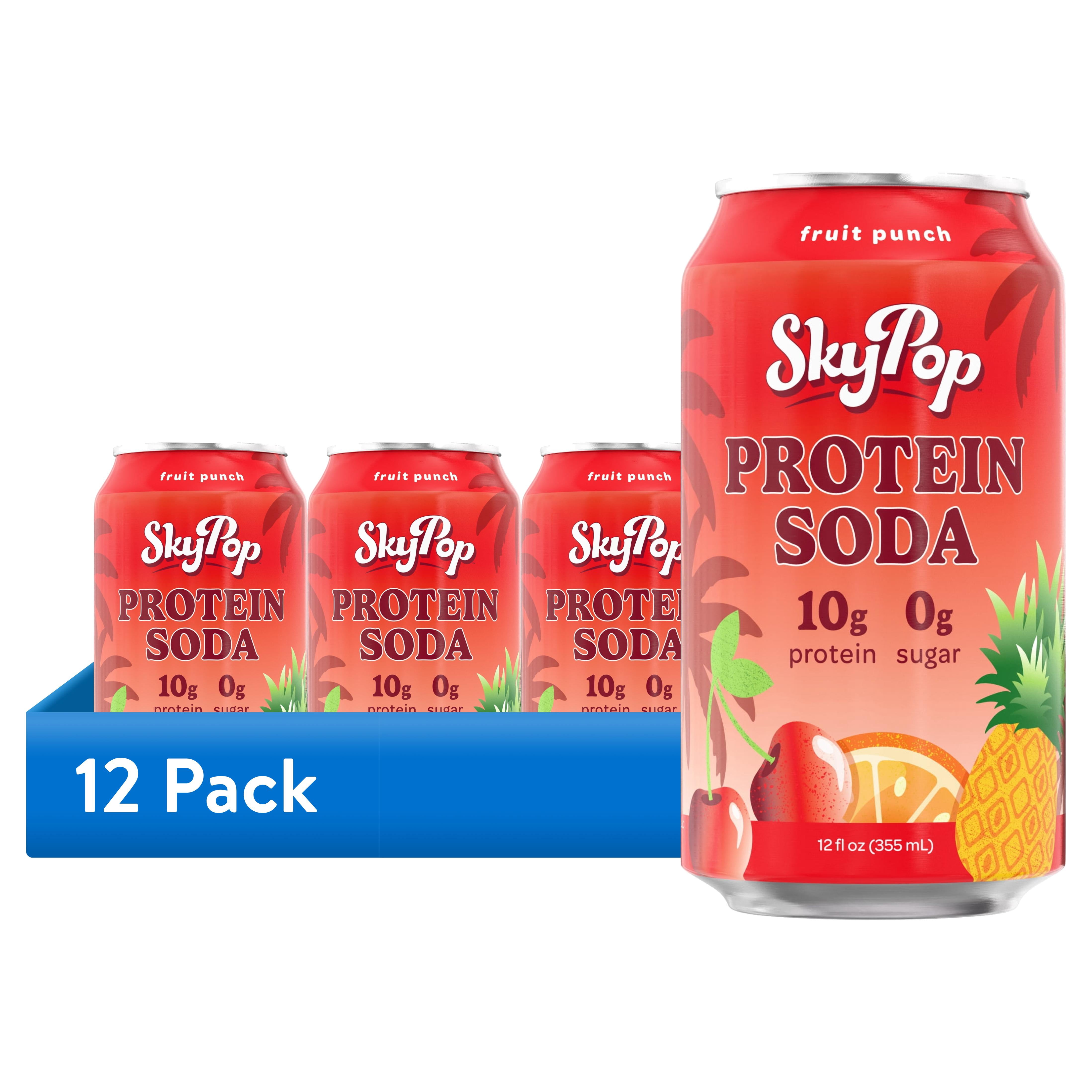 (12 pack) SkyPop Protein Soda Fruit Punch, 10g Protein, 12 fl oz