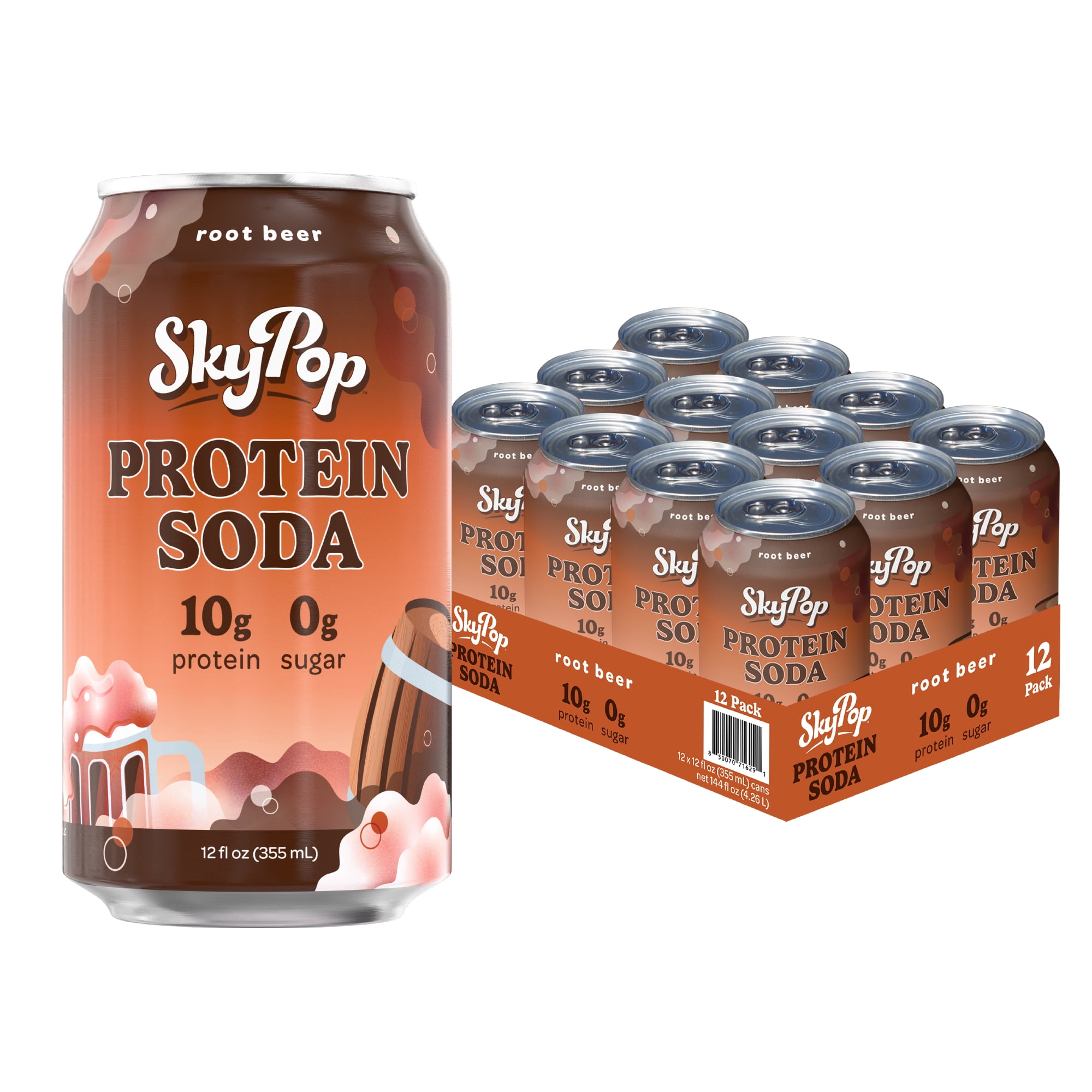 SkyPop™ Protein Soda - Next-Generation Soda Crafted with Bold Flavor, 10g of Whey Protein, & Only 45 Calories - No Artificial Flavors or Colors - Sugar, Gluten & Caffeine Free - (12 Pack, Root Beer)