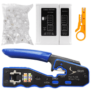 Professional RJ45 Pass-Through Crimp Tool Kit - All-in-One Network Repair Set for Cat5/Cat5e/Cat6 - Includes Tester, Stripper, Connectors
