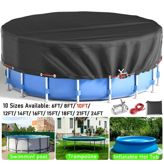 SHELTUSE 10 ft Round Pool Cover Oxford Round Pool Solar Cover Above Ground with Steel Rope for Above Ground Pools, Above Ground Pool Cover, Winter Pool Cover, Black