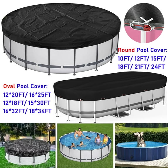SkyTex 12''X20'' Dustproof Pool Cover Protector, Solar Cover For Oval Frame Pool, Pool Cover For Above Ground Oval Inflatable Swimming Pool, Black