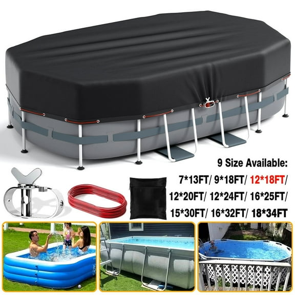 SHELTUSE 12X18 Ft Oval Pool Cover, Solar Pool Covers for Above Oval Pools, Winter Pool Cover Protector, PE Tarp Ideal for Waterproof and Dustproof, Black