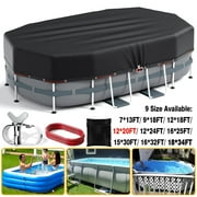 SHELTUSE 12X20 Ft Oval Pool Cover, Solar Pool Covers for Above Oval Pools, Winter Pool Cover Protector, PE Tarp Ideal for Waterproof and Dustproof, Black