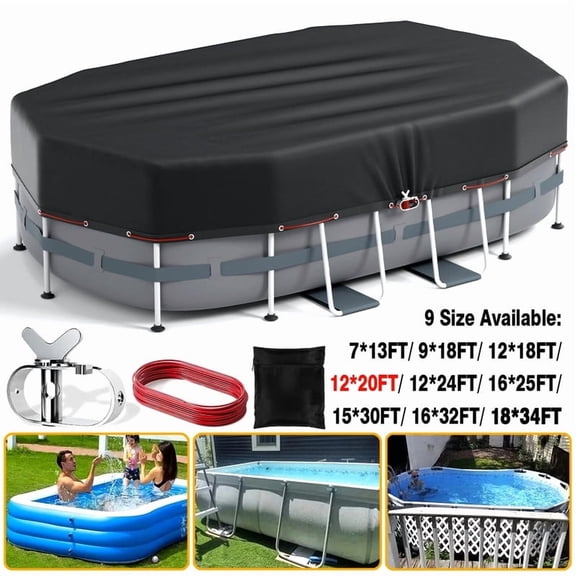 SHELTUSE 12X20 Ft Oval Pool Cover, Solar Pool Covers for Above Oval Pools, Winter Pool Cover Protector, PE Tarp Ideal for Waterproof and Dustproof, Black
