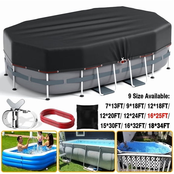SHELTUSE 16X25 Ft Oval Pool Cover, Solar Pool Covers for Above Oval Pools, Winter Pool Cover Protector, PE Tarp Ideal for Waterproof and Dustproof, Black