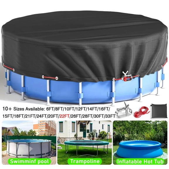 SHELTUSE 22 ft Round Pool Cover Oxford Round Pool Solar Cover Above Ground with Steel Rope for Above Ground Pools, Above Ground Pool Cover, Winter Pool Cover, Black