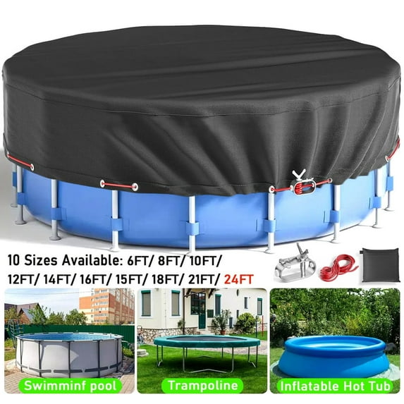 SHELTUSE 24 ft Round Pool Cover Oxford Round Pool Solar Cover Above Ground with Steel Rope for Above Ground Pools, Above Ground Pool Cover, Winter Pool Cover, Black