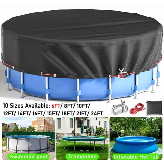 SHELTUSE 6 ft Round Pool Cover Oxford Round Pool Solar Cover Above Ground with Steel Rope for Above Ground Pools, Above Ground Pool Cover, Winter Pool Cover, Black