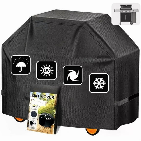 SHELTUSE BBQ Cover, 75''x27''x49'' Gas Grill Cover Waterproof, Anti-UV, Rip-Proof, Fade Resistant, Heavy Duty Barbecue Grill Cover with Hook-and-Loop Straps & Adjustable Hem Drawstring