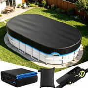 SHELTUSE Oval Pool Cover, 12X18 Ft Oxford Oval Pool Solar Cover Above Oval with Steel Rope Inflatable Pools Cover for Swimming Pool, Blue