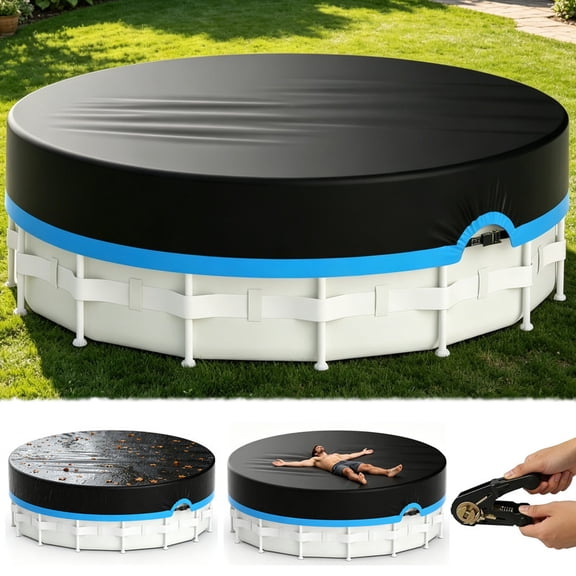 YARDPROT Round Pool Cover, 14 ft Oxford Round Pool Solar Cover Above Ground with Ratchet Tie Downs Inflatable Pools Cover for Swimming Pool, Black