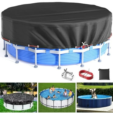 SHELTUSE Round Pool Cover, 24 ft Oxford Round Pool Solar Cover Above Ground with Steel Rope Inflatable Pools Cover for Swimming Pool, Black