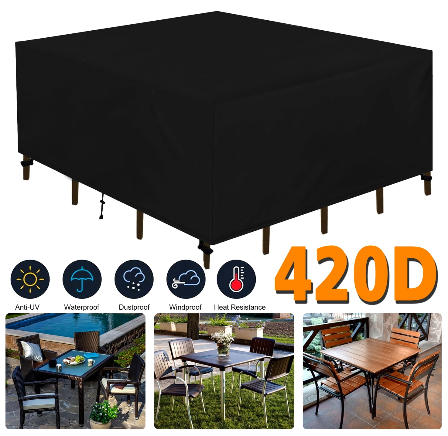 SHELTUSE Square Patio Furniture Covers, Waterproof Outdoor Square Furniture Covers, Tear-Resistant, Windproof Outdoor Cover for Garden, 78 L x 78 W x 35 H Inche Black