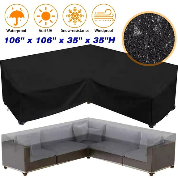 SHELTUSE Heavy Duty Outdoor Sectional Sofa Cover, Thickened Waterproof 420D Patio Furniture Cover, 106'' x 106'' x 35'' x 35''H, Black