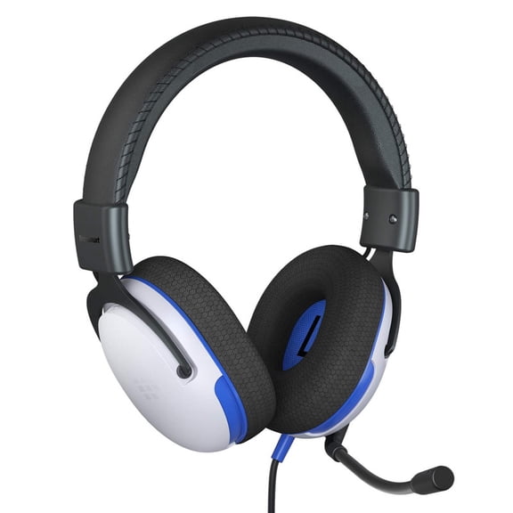 SkyVision Tech G10 Wired Over-Ear Gaming Headset, 40mm Driver Aluminum Frame, Flip-to-Mute Omni Mic, Volume Roller, Breathable Mesh Cushion for PC PS Xbox Switch,White & Blue Two-tone
