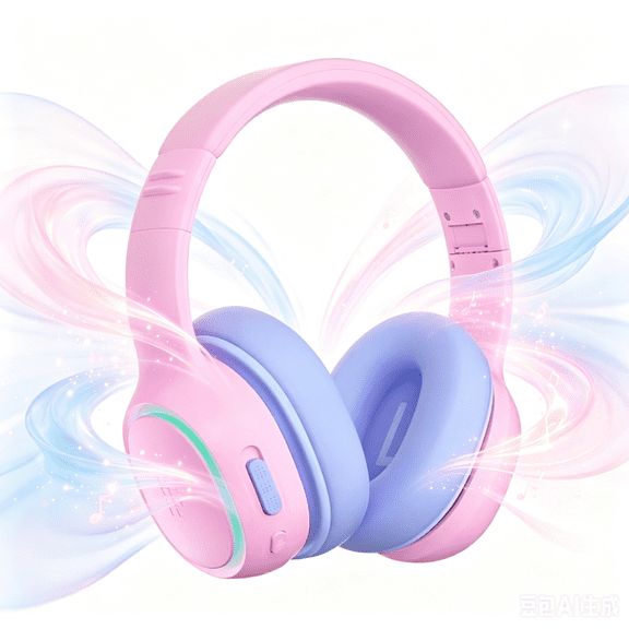 TRONSMART KH03 Kids over-Ear Bluetooth Headphones with Mic,ANC,70H Playtime LED Lights,Foldable Wired Wireless for Tablet PC Phone,Pink