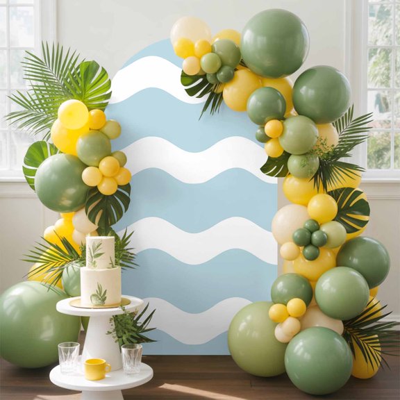 Skyblue Sea Arch Backdrop Cover, 5FT, Wave Ripple Stripe Spandex Arch Covers Double-Sided Backdrop for Wedding Birthday Party Photo Background Decoration