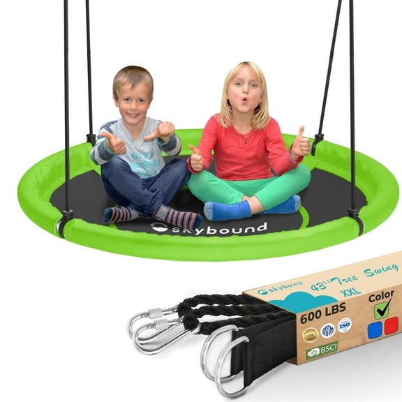 Skybound 43" Saucer Swing for Kids Outdoor - Durable Textilene Fabric, Galvanized Steel Frame, 600lbs Capacity, Adjustable Ropes (Green)
