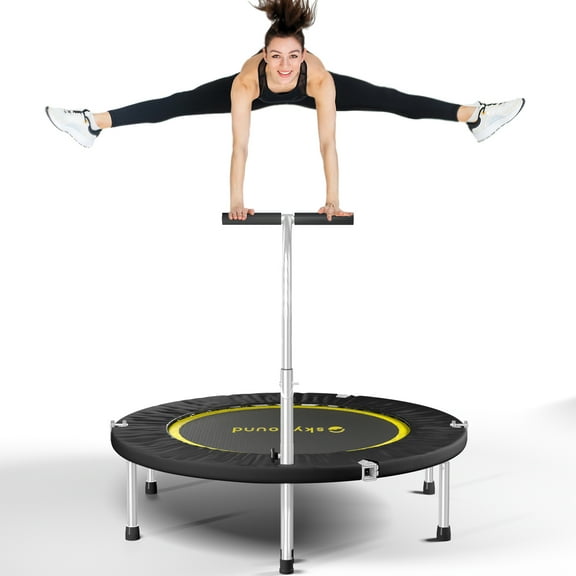SkyBound Boogie Bounce Foldable Mini Trampoline 40 Inch, in-Home Cardio Fitness Rebounder with Adjustable T-Bar Handle,Exercise Trampoline for Adult, Fitness Trampoline for Workout Trainer