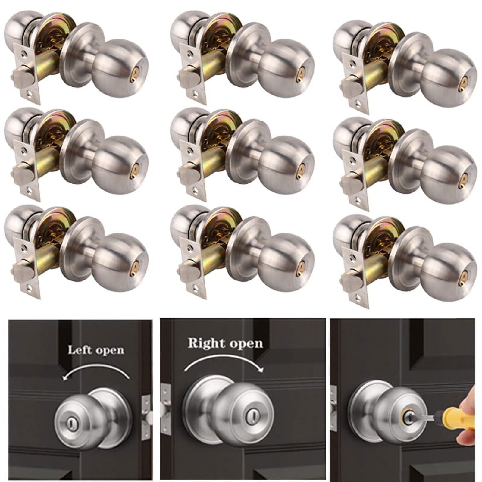 Skycarper 10PACK Keyed Alike Entry Door Knobs, Exterior Interior Entrance  Locks in Brushed Nickel Finish, Keyed Door Handles with Lock and Same Keys  