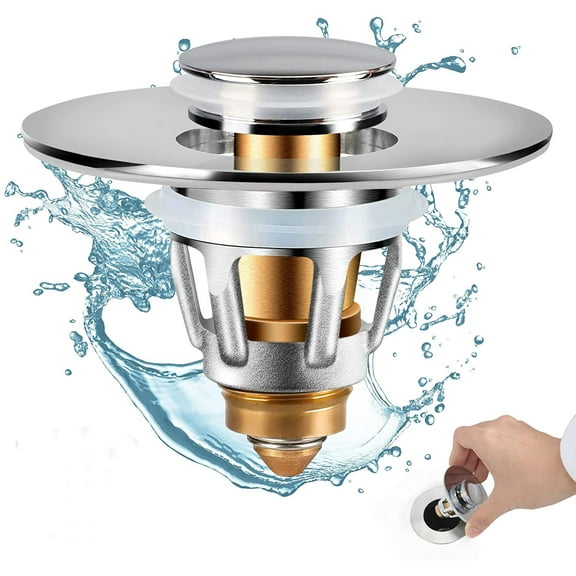 Skycarper 1Pack Bathroom Sink Stopper, Stainless Steel Sink Drain Strainer, Anti Clogging Bounce Spring Core Drain Filter, No Overflow Sink Drain Plug with Basket, Only for 1.07-1.34in Drain Hole