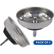 Skycarper 2 Pack Kitchen Sink Strainer, 2 in 1 Stainless Steel Sink Drain Strainer and Stopper Replacement for 3-1/2 Inch Kitchen Drains, Rubber Stopper, Anti-Clogging, Rustproof