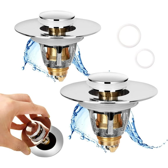 Skycarper 2Pack Bathroom Sink Stopper, Stainless Steel Sink Drain Strainer, Anti Clogging Bounce Spring Core Drain Filter, No Overflow Sink Drain Plug with Basket, Only for 1.34-1.57in Drain Hole