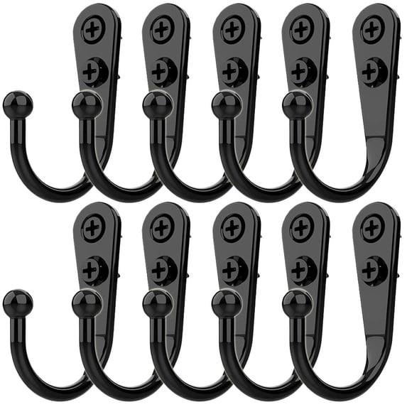 Skycarper Black Hooks, Wall Mounted Hanging Hooks with Screws for Towel, Key, Robe, Coats, Scarf, Bag, Cap, Coffee Cup, Mugs (10PCS)
