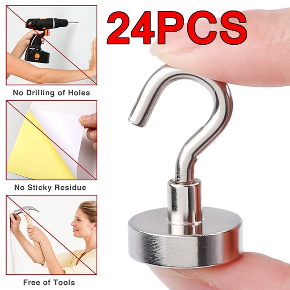 Skycarper Strong Magnetic Hooks, Silver, 22Lbs, Magnets Hanger for Refrigerator,Heavy Duty Ceiling Hooks for Classroom, Cruise,Kitchen, Workplace, Office, Garage, 24PCS