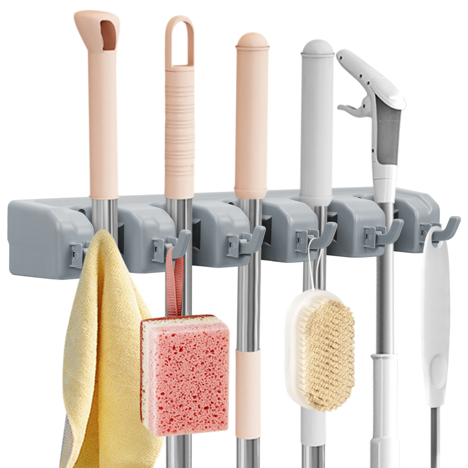 Mop and Broom Holder Wall Mounted Garden Tool Organizer Rake or Mop Handles 5 Position with 6