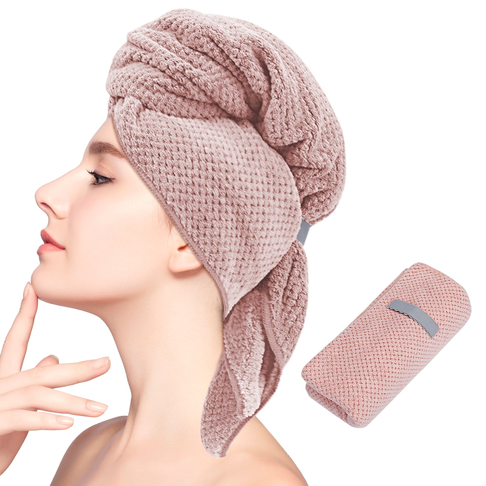 Skycase Large Hair Towel,Microfiber Hair Drying Towel Wrap for Women,Absorbent Microfiber Hair Towel with Elastic Strap,40*23 inch,Pink