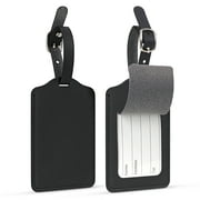 Skycase Luggage Tags, 2 Pack Premium PU Leather Luggage Tags Privacy Protection Travel Bag Labels Suitcase Tags,Black