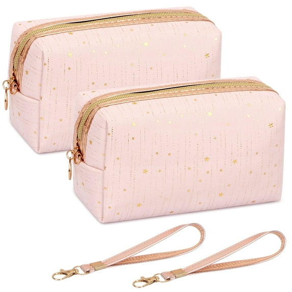 Skycase Makeup Bag, 2 Pack Cosmetic Bags,Portable Cosmetic Pouch, Multifunction Toiletry Travel Organizer for Women and Girls,Makeup Brush Organizer Pouch Bag,Pink