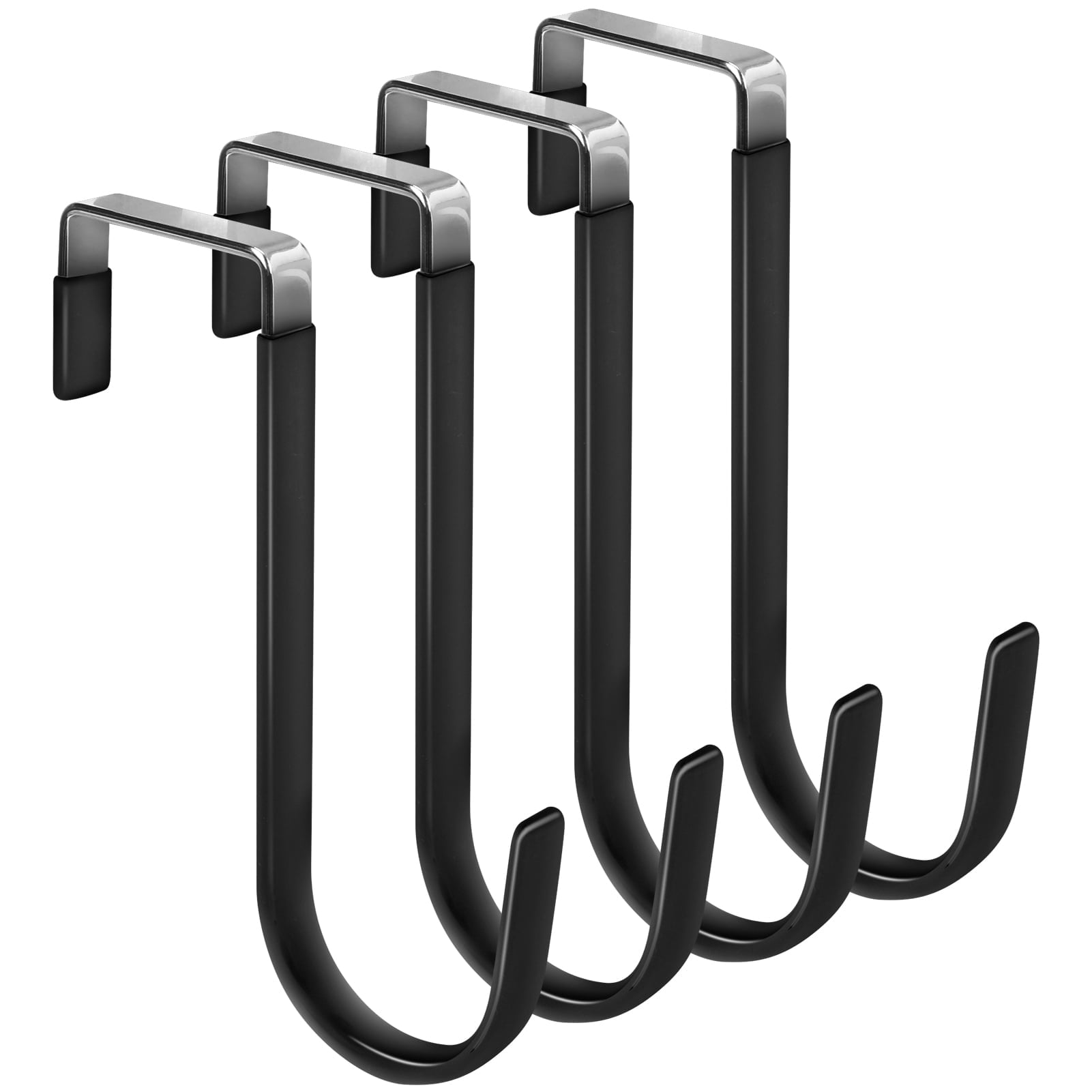 Skycase 4-Pack Over-the-Door Hooks – Heavy Duty, Rust-Resistant, Metal & Wood – 20 Kg Capacity – Fits 0.7"-1.5" Doors – Black – For Coats, Towels, Bags