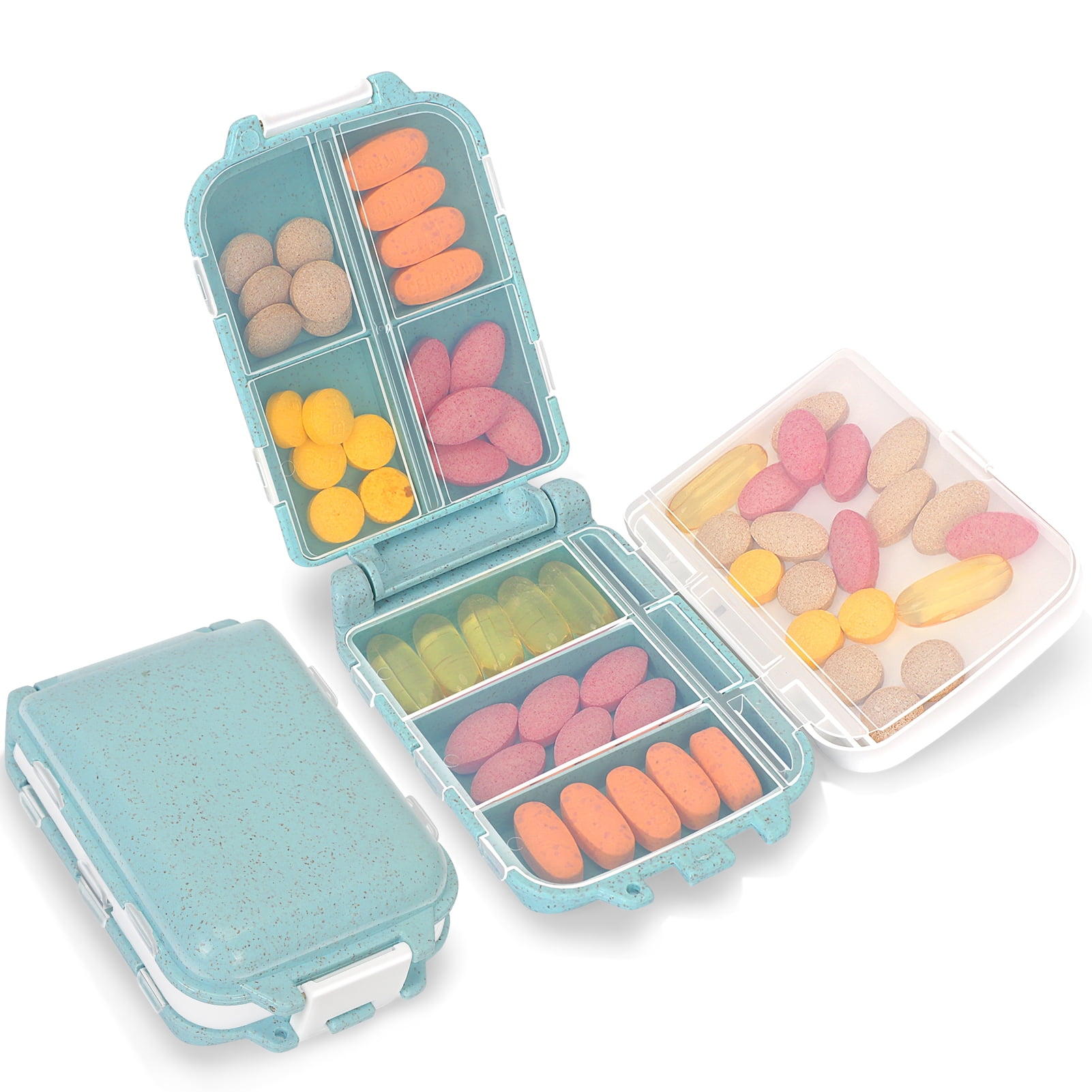Skycase Pill Organizer, [2 Pack] Pill Cases, [Folding Design] Weekly Pill Case Organizer 7 Day, 8 Compartments Portable Travel Pill Box for Pocket