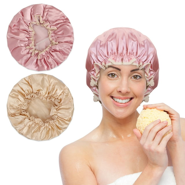Skycase 2 Pack Waterproof Shower Caps, Reusable EVA Hair Protector for